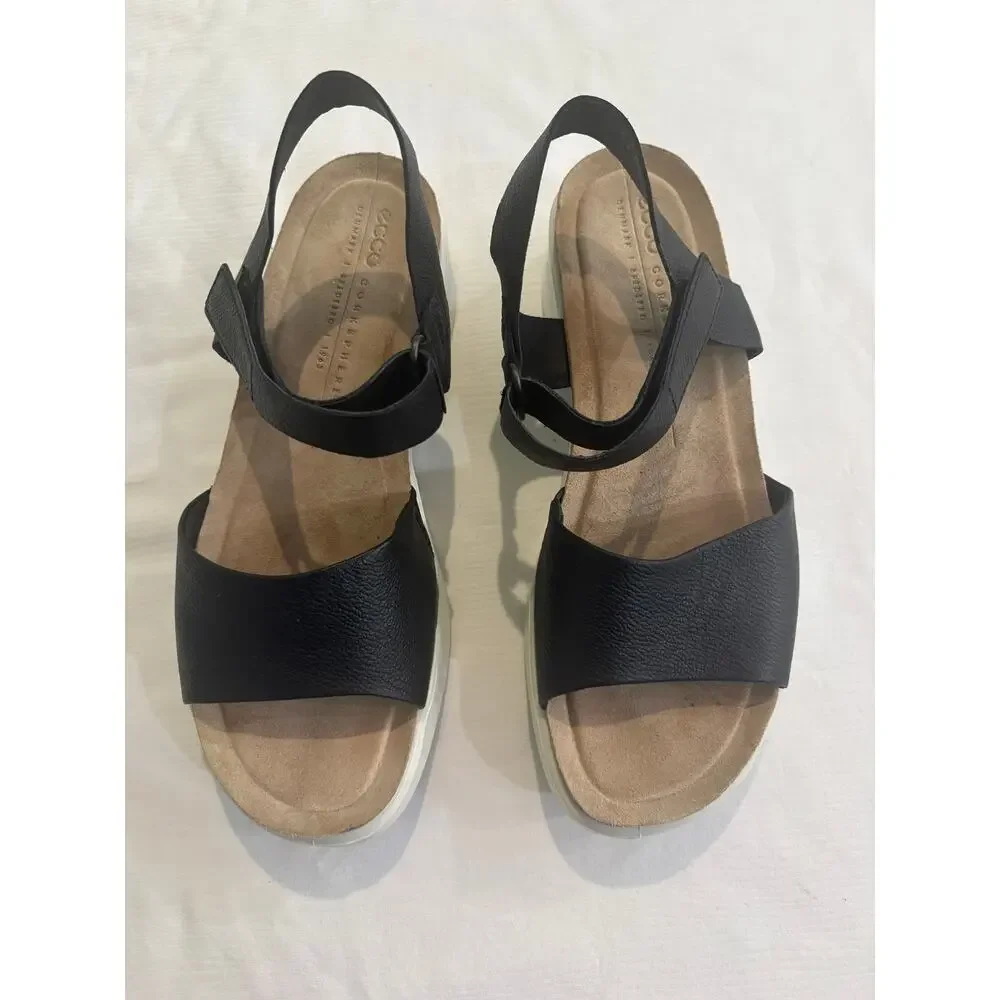 ECCO Flowt Wedge Leather Cork Corksphere Sandal Black Women's EU 40 US 9-9.5